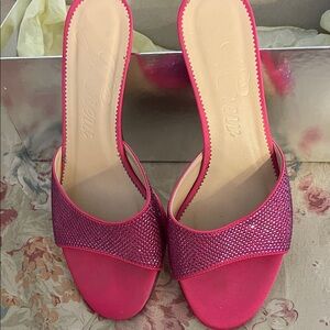 J. Crew Fuchsia Mules with Rhinestone Detail